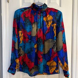 Vintage 1990s Tess Ladies Multicolor Blouse Size 6.